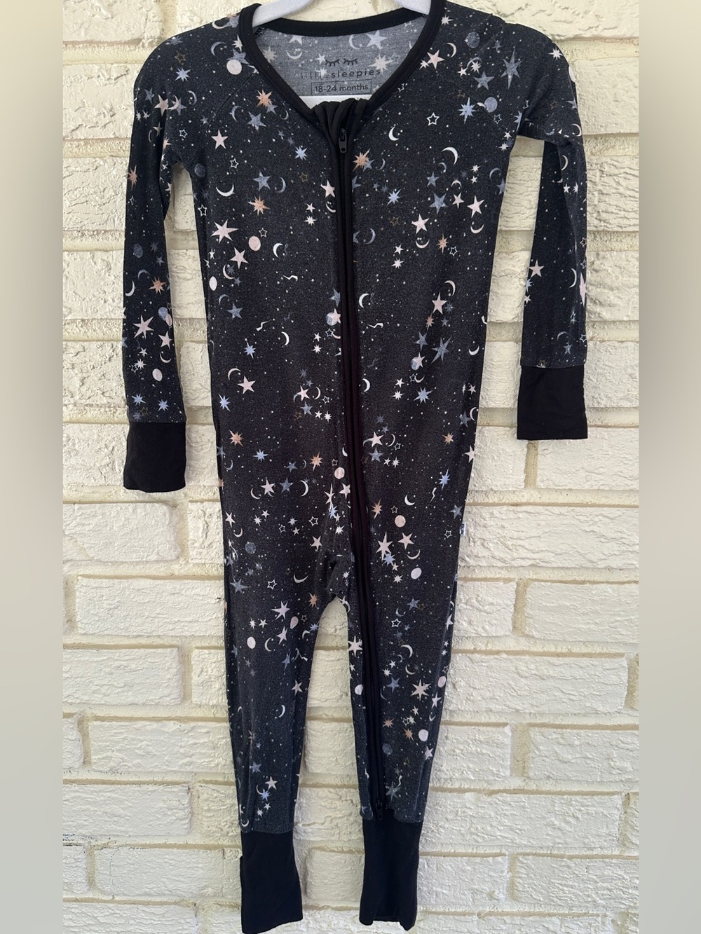 Little Sleepies One-Piece Zip Pajamas in Black Star & Moon Print